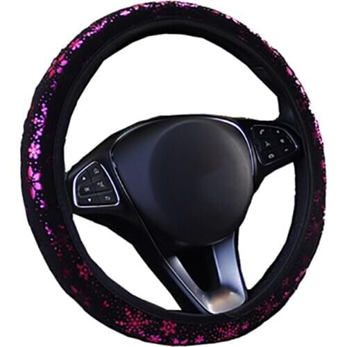 Snowflake Car Steering Wheel Cover Suitable for Most Auto Girl Women Carpet Soft 37-38 CM 14.5 "-15" M Size Braid on Hand Bar