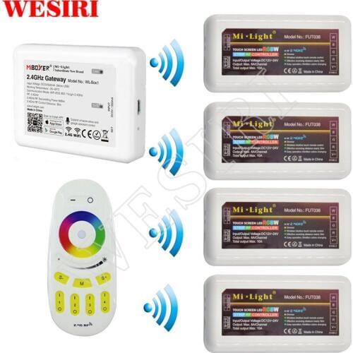 MiLight 2.4G 4 Zone WIFI LED Controller iBox+ RF Touch Remote+RGB RGBW Controller for RGB RGBW LED Strip Lights DC12V-24V