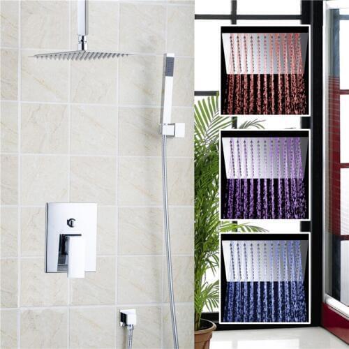 Torayvino 3 Colors LED Luxury Hot Sale LED Square Rain 8" Shower Head Shower Sprayer with the Control valve shower set