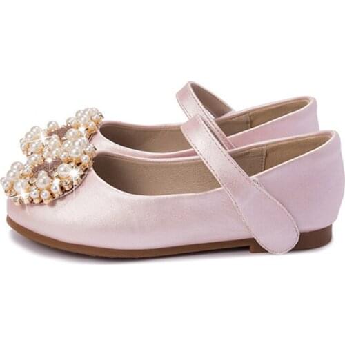 Girls Princess Shoes Children Birthday Party Dress Shoes Baby Girl Fashion Pearl Flat Shoes Kids Party Accessories