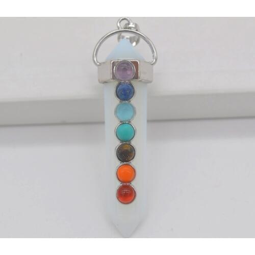Opal 7 Chakra Natural Stone Gem Pendant Hexagon Pendulum Women Jewelry For Woman Gift S3118