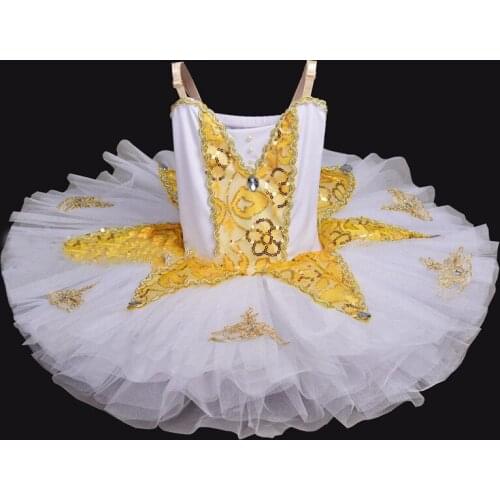 2020 New Ballet Dress Girls Tutu Ballet Women Dance Dress Gold Lace Ballerina Diamond Professional Performance Costume