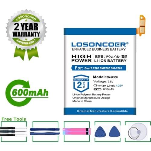 100% Original LOSONCOER 600mAh SM-R380 Battery For Samsung Gear 2 R380 SMR380 SM-R381 Gear2 Battery