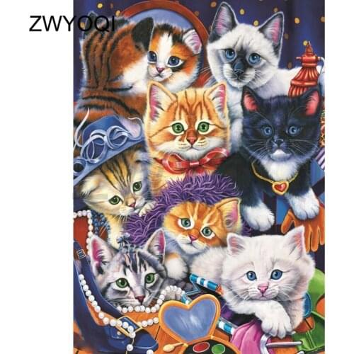 5D DIY Diamond embroidery Full Round Diamond painting Cross stitch Cat necklace hat Full Square Diamond mosaic Cat necklace hat