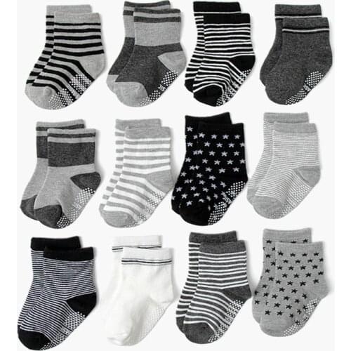 6/12pair Lots Spring Summer and Autumn Boys Striped Floor Socks Baby Non-slip Socks, Childrens Socks Wholesale