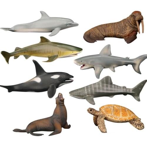 8pcs/lot Sea Life Animals Turtle Toys Set Turtles Figurines Walrus Plastic Shark Fish Dolphin Model Kids Toy Educational Figure