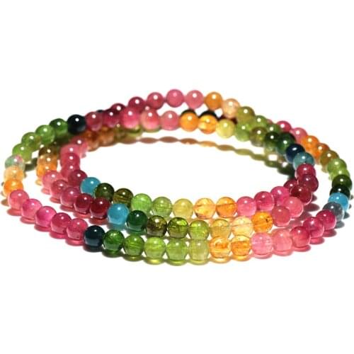 5mm Natural Rainbow Tourmaline Quartz Bracelet Jewelry For Women Men Healing Gift Crystal 3 Laps Charm Round Beads Stretch AAAAA