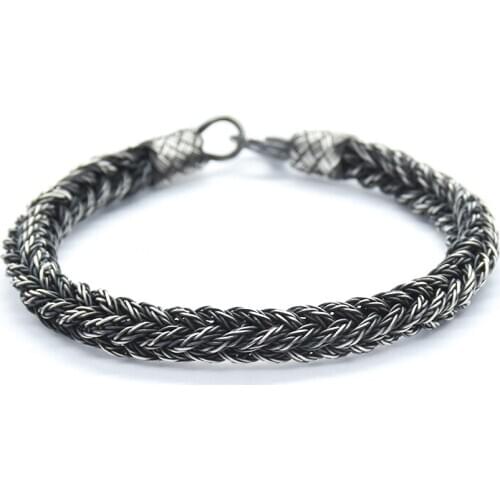 Custom Design Hand Knitted 1000K Kazaziye Pure Unisex Silver Bangle Bracelet Special Day Bracelet