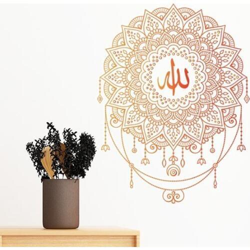 Buddhism Religion Red Sanskrit Lotus Asymmetric Illustration Pattern Wall Sticker Art Decals Mural DIY Wallpaper for Room Decal