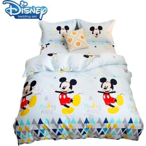 Disney Cartoon cotton blue Mickey mouse bedding set for kids bedroom decoration full queen comforter covers fitted sheet 4pcs