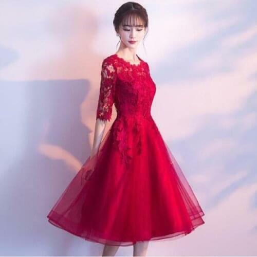 Womens Pretty Floral Lace Red Party Short Flared Dress Cocktail Prom Gown YBWL