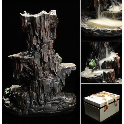 Resin Mountain Form Smoke Water Fall Backflow Incense Burner Incense Holder Aroma Furnace Craft for House Office Decor