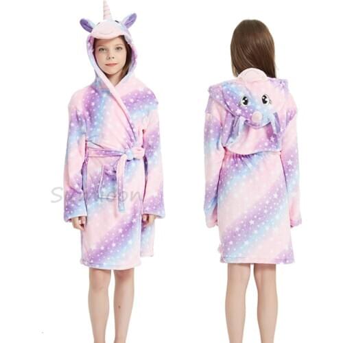 Kigurumi Children Bathrobe Bath Robe Girls Nightgown Unicorn Hooded Bathrobes For Boys Girls Clothes Nightgown Kids Sleepwear