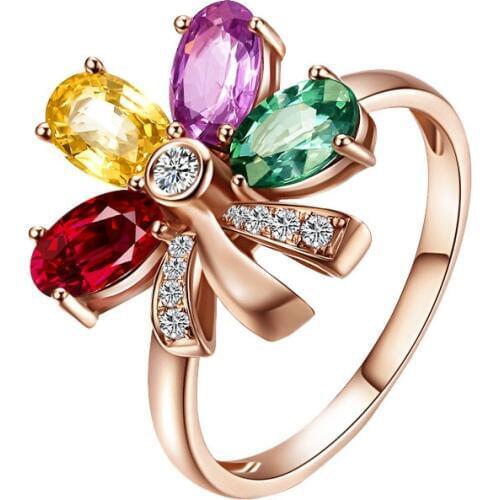 Ociki Cubic Zirconia Colourful Crystal Rings Bohemia Romantic Party Ring Jewelry Wholesale for Women Girls Gift Drop Shipping