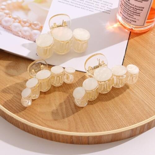 Womens Korean Round Transparent Acrylic Hair Claws 2021 Fashion Geometric Cross Hairpin Crab Acrylic Accessories Headwear