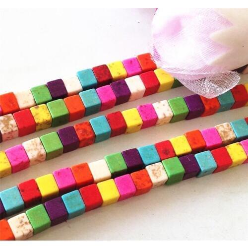 Beautiful 5mm Square Color Turkey Stone Loose Beads Fashion Jewelry Making Design Semi-Precious Natural Stone Women Gift 15inch