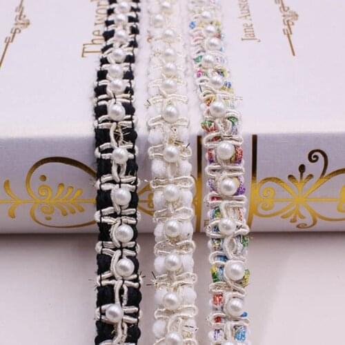 1Yards/Lot Pearl Beaded Lace Trim Fringe Embroidered Ribbon African Fabric Handmade Dress Sewing Supplies Handicraft Accessories
