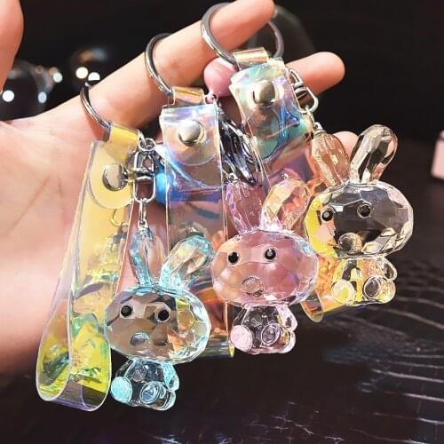 Cute Cartoon Transparent Rabbit Keychain 2021 Trend Fantasy Crystal Bunny Doll Pendant Key Ring Backpack Car Ornaments Gifts