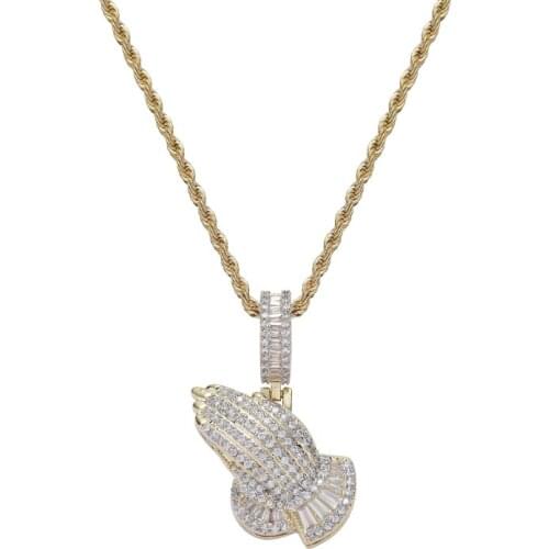 Fashion Hand Shape Hip Hop Micro Bling Bling Iced out Brass Pendant with CZ Women Necklace Jewelry CN403