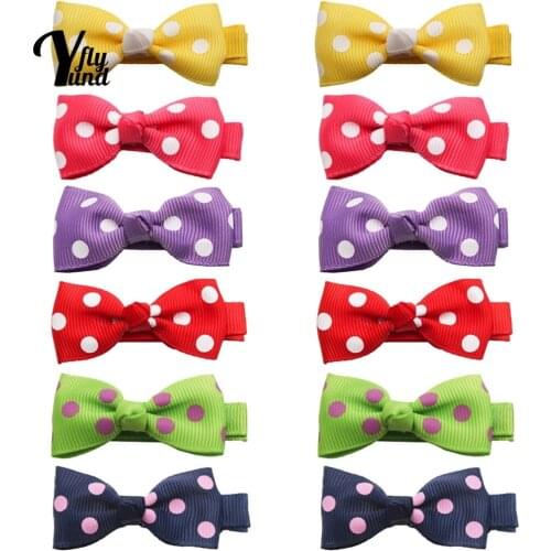 Yundfly 10pcs/lot Fashion Wave Point Bowknot Bangs Hairpins Infant Cute Striped Print Bows Hair Clips Baby Headwear Photo Props