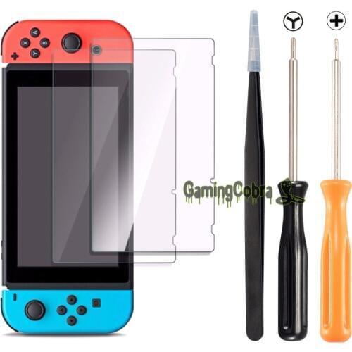 Cross Tri-Wing Screwdrivers Tweezers Tools Set + 2pcs Screen Protector Film For Nintendo Switch