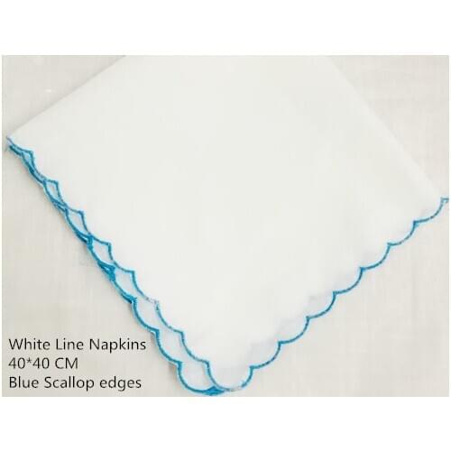 Set of 12 Fashion white Linen Dinner Napkins/Table Napkins with Scalloped Edges Tea Napkins 40*40 CM