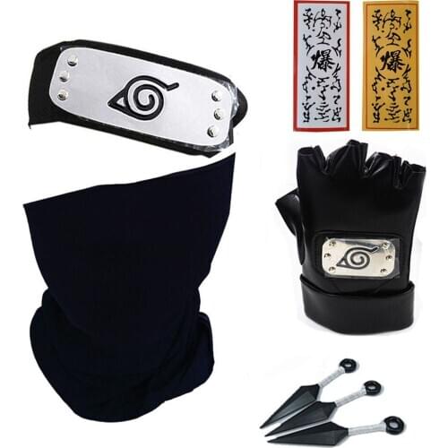 Naruto Cosplay Mask Set Headband Anime Accessories Hatake Kakashi Weapon Kunai Notebook Props Toy Gift for Mens Fans Womens
