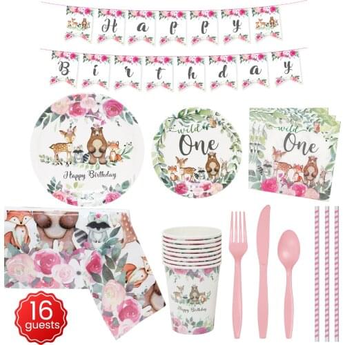 Omilut Woodland Wild One Party Decor Safari Baby Shower 1th Birthday Tableware Set for Wild One Party Supplies Safari Jungle