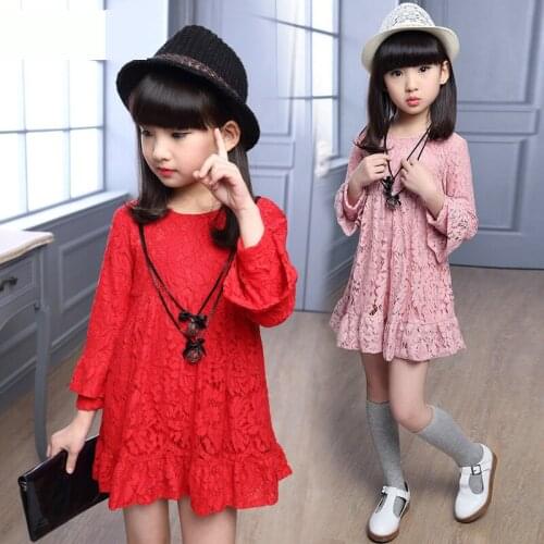 New 2019 Autumn Girl Dresses Children Clothing Long-sleeved Princess Dress Baby Girls Clothes Sweet Lace Dress Kids Age 3-15T
