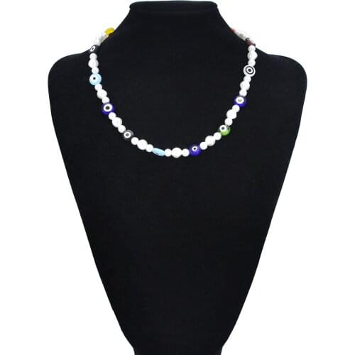 The New Bohemian Ethnic Style Pearl Eye Shape Beaded Necklace Fashion Simple Summer Super Fairy Gas Clavicle Chain Jewelry