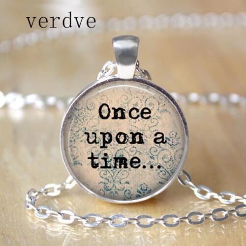 New Once Upon a Time Fairy Tale Book Lover Necklace Book Necklace Library Quote Fashion Necklace Cabochon Charm Pendant Gifts