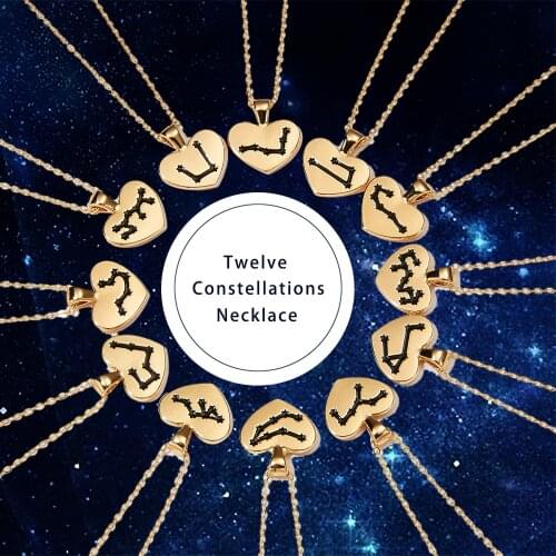 New Arrival Trendy Heart Gold Necklaces Womens Zodiac Paper Card Link Chain Love Alloy Pendant Necklaces Jewelry for Girls