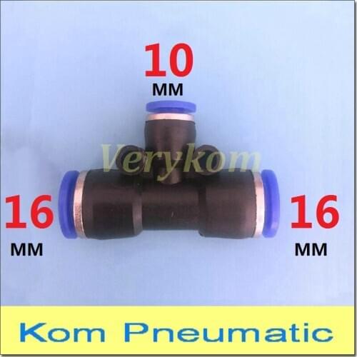 Wholesale 100pcs/lot Pneumatic 16mm To 10mm Unequal Union Tee Air Fitting Quick Connector Reducer 16MM-10MM-16MM Joiner PEG16-10