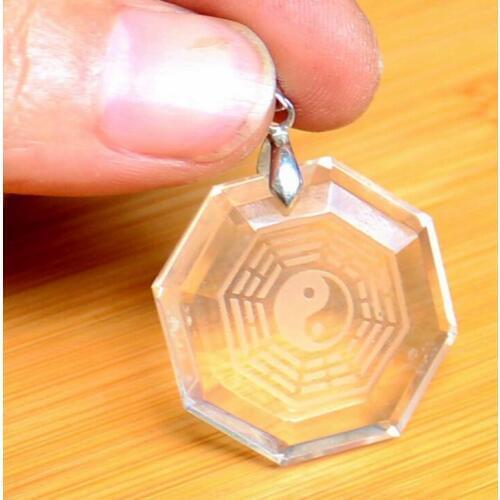 Wholesale natural white crystal pendant geometric octagonal carving bagua pattern religious Taoism ornaments pendant