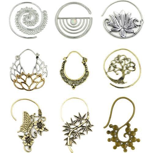 Pair Fashion Brass Copper Tribal Indian Spiral Drop Earring Charming Jewelry Dangle Ear Piercing Weight Gauge Body Jewelry