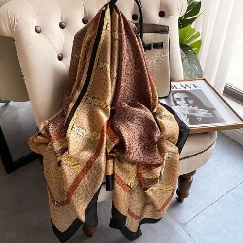 2021 Women Silk Winter Scarf Luxury Design Print Lady Beach Shawl Scarves Fashion Smooth Foulard Female Hijab