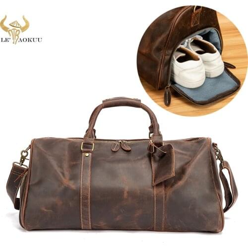 Thick Crazy Horse Leather Male Larger Capacity Vintage Design Travel Handbag Duffle Luggage Bag Travel Suitcase Tote Bag 3081