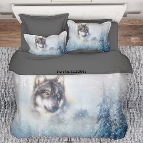 2 People Adults Nordic Modern Style Wolf Flamingo Pattern Printed Duvet Cover with Pillowcase Double Full Queen King Size
