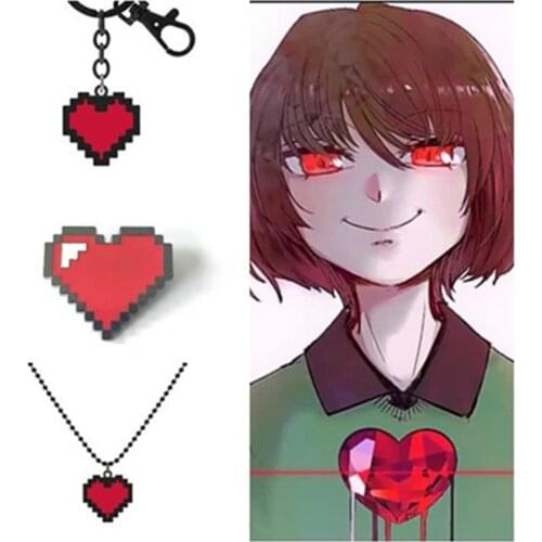 Undertale Cosplay Princes Determination Heart Shape Necklace Keychain Brooch Badge Game Accessories Metal Anime Character Props