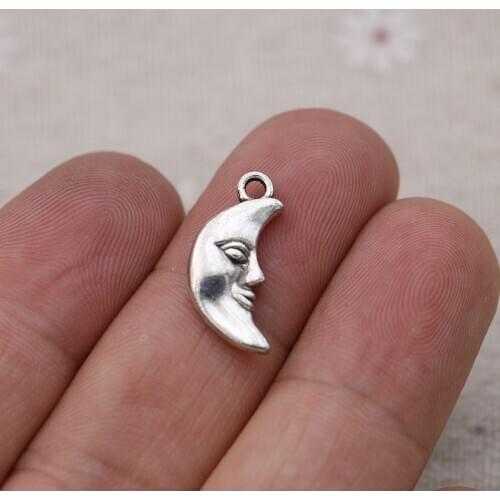 30pcs Antique Silver Plated Moon Star Face Charms Pendants for Jewelry Making Bracelet Earrings DIY Accessories Craft 19x10mm