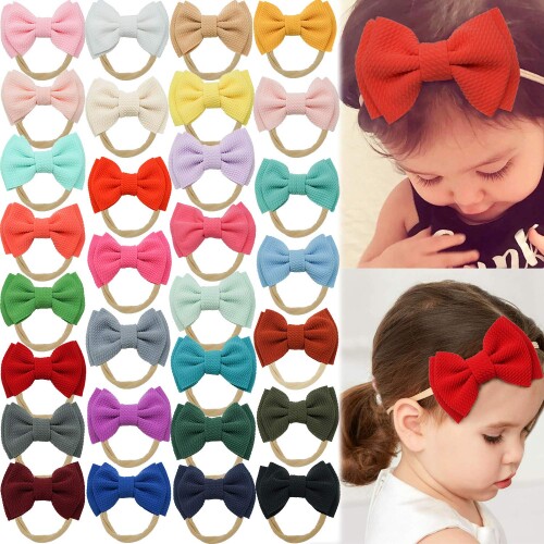 30Pcs Baby Girl Headbands and Bows Knot Nylon Headwrap Hair bands for Newborn Toddler Children