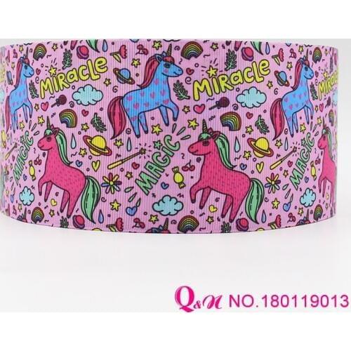 Q&N ribbon 16mm 22mm 25mm 38mm 50mm 75mm unicorn printed grosgrain ribbon webbing 50yards/roll for hair tie free shipping
