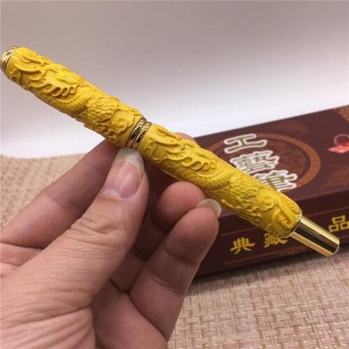 Huang Yangmu Carved Fountain Pen Student Practice Signature High-grade Gift Dual-purpose Pen Mahogany Wooden Business Pen