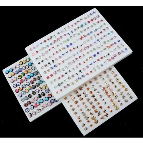 100/36Pair Colorful Fruit Flower Heart Star Crystal Stud Earrings Set Women Girls Small Plastic Geometric Crown Earrings Jewelry