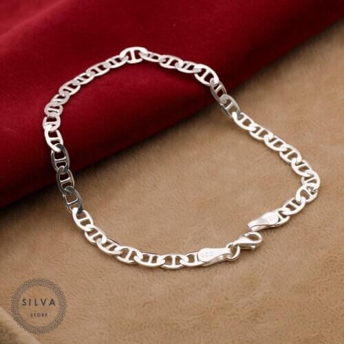 Silva Original 925 Sterling Silver 4mm Bracelets for Men S925 Silver Fashion Jewelry Gift Mens Bar Chains