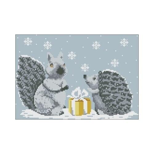 Snow Animals-Squirrel and Hedgehog Counted Cross Stitch 11CT 14CT 18CT Cross Stitch Kits Embroidery Needlework Sets