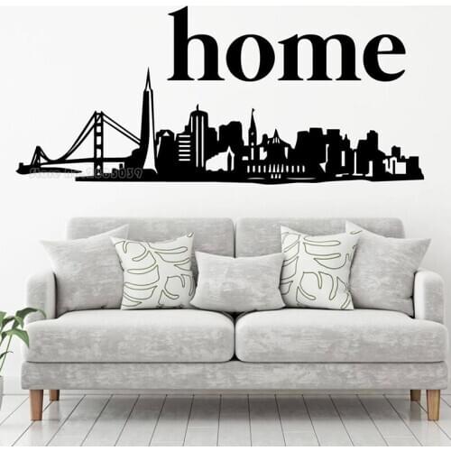 San Francisco Skyline Vinyl Wall Art Decal With 'Home' Lettering Wall Stickers Gate Bridge Silhouette Living Room Decor LL2431
