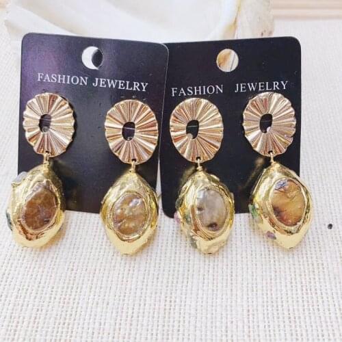 24K Gold Plated Fashion Personality Natural Pearl Earring Pearl Dangle Earring Woman Earring 2Pairs