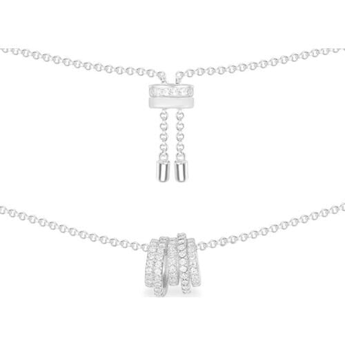 SLJELY Fashion 925 Sterling Silver White Multi Hoop Circles Necklace Adjustable Chain Micro Cubic Zirconia Women Romanc Jewelry