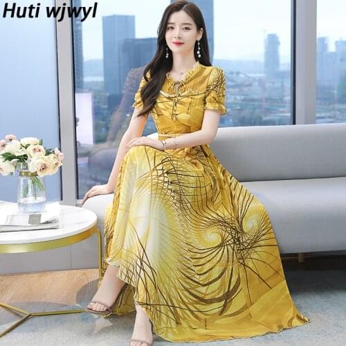 3XL Plus Size Vacation Boho Beach Maxi Dress Elegant Women Bodycon Party Vestido 2021 Spring Summer Chiffon Vintage Print Dress